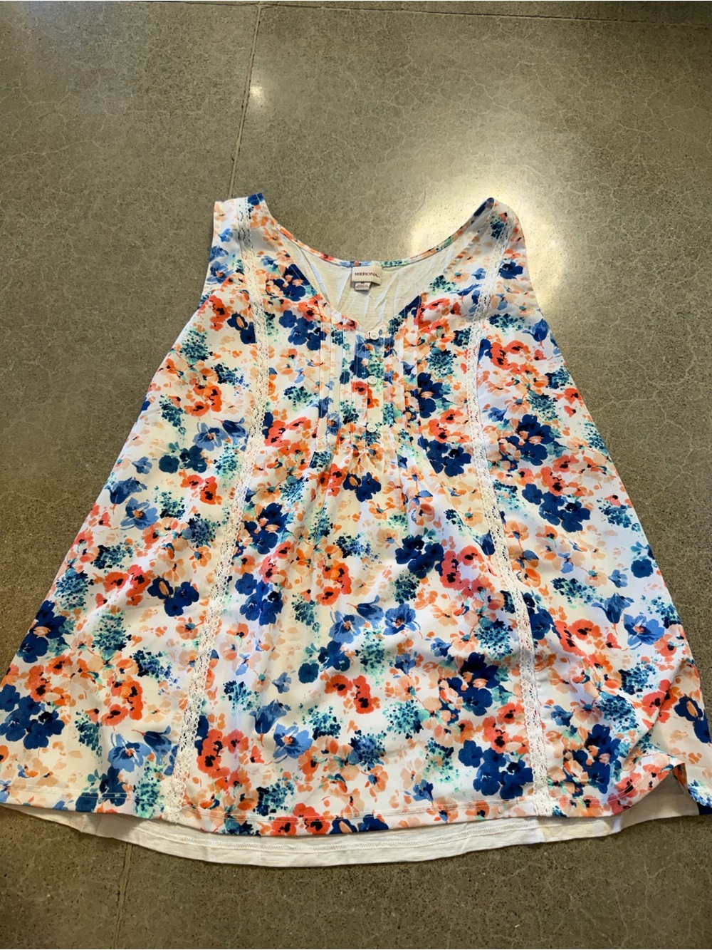 Merona Floral Button-Front Tank in Blue, Coral & Green